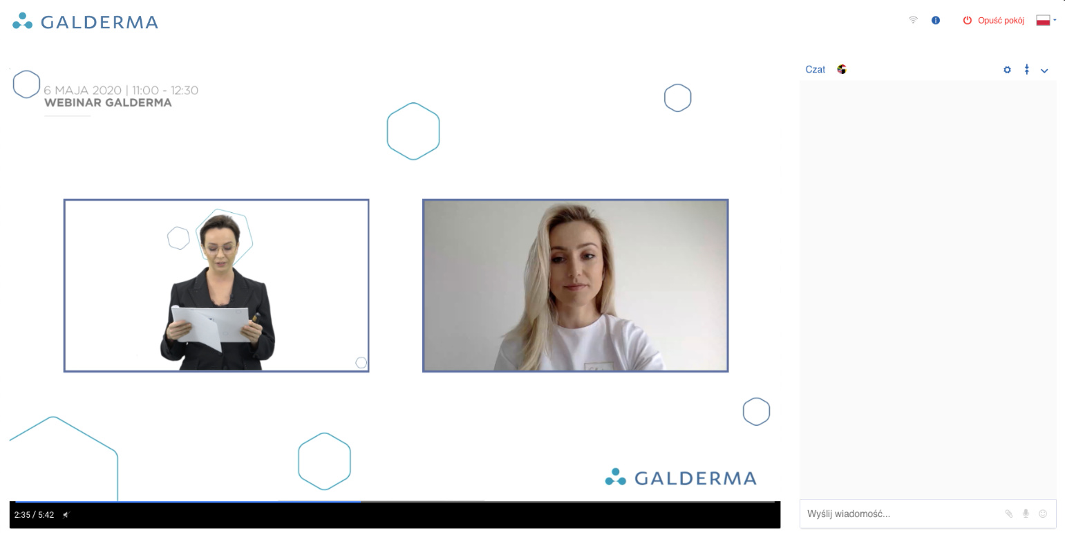 Wystąpienie prelegentek w trakcie webinaru Galderma w pokoju platformy CONREGO Live